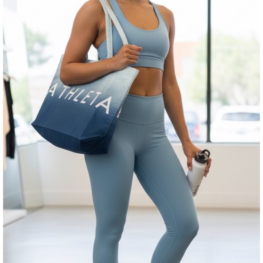Athleta Ombré Canvas Tote Bag Blue & White 100% Cotton Sustainable Shopping Bag